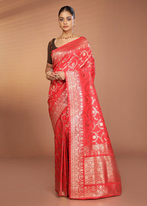 Red Banarasi Silk Saree With Blouse Piece