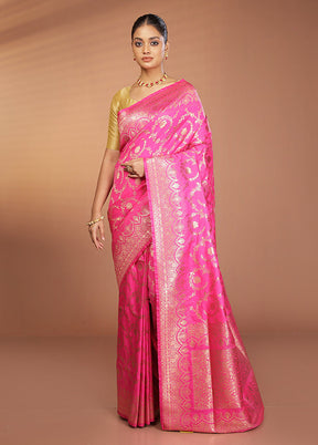 Pink Banarasi Silk Saree With Blouse Piece