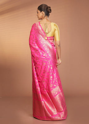 Pink Banarasi Silk Saree With Blouse Piece