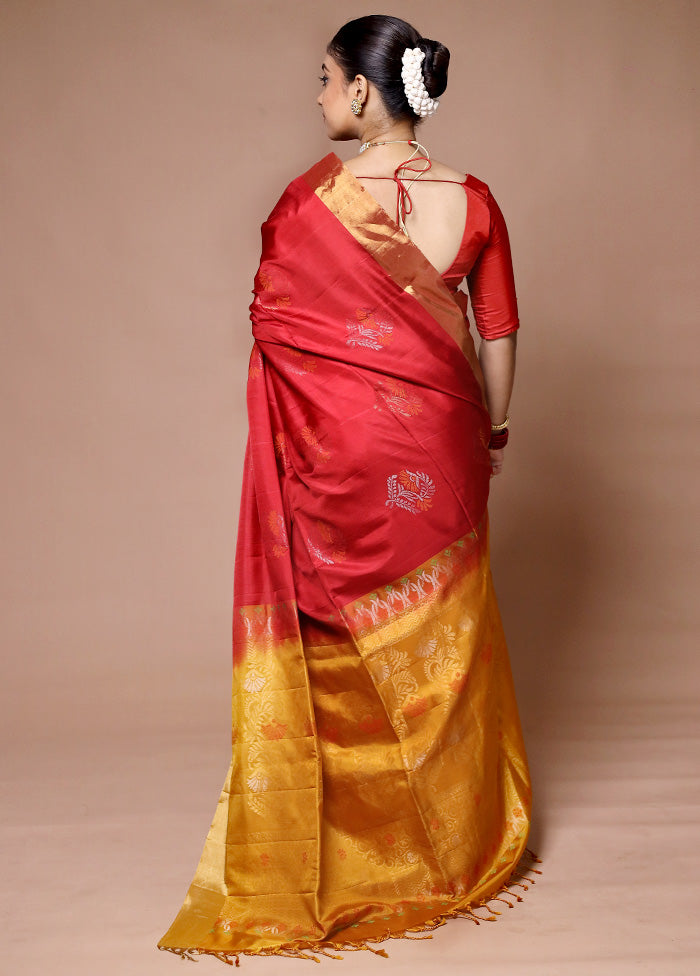 Red Handloom Kanjivaram Pure Silk Saree With Blouse Piece