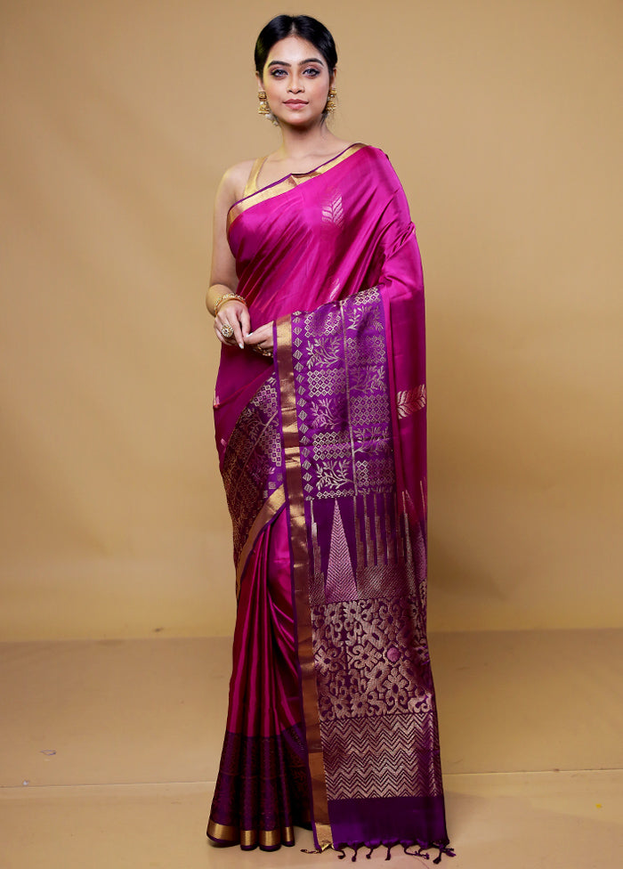 Purple Handloom Kanchipuram Pure Silk Saree With Blouse Piece