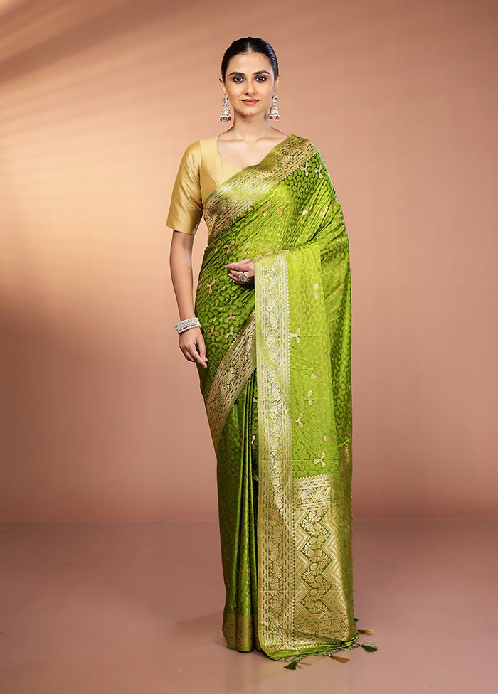Green Dupion Silk Saree With Blouse Piece