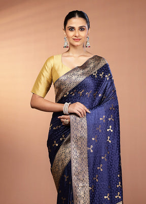 Blue Dupion Silk Saree With Blouse Piece