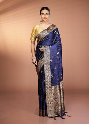 Blue Dupion Silk Saree With Blouse Piece