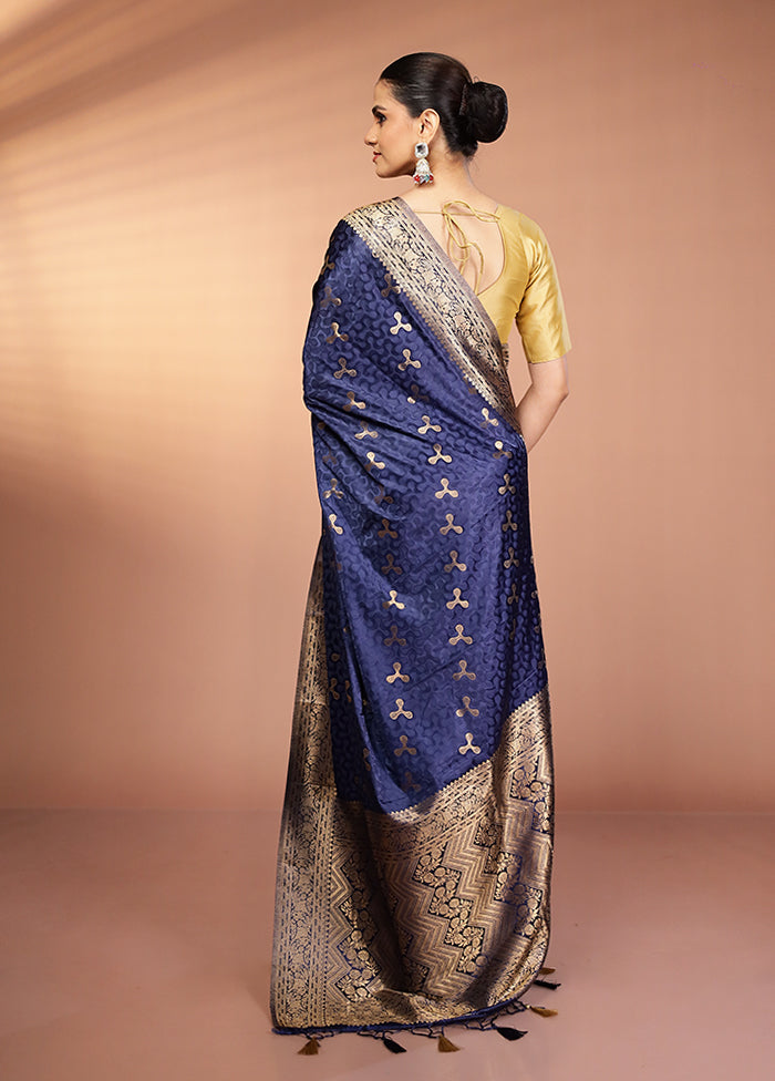 Blue Dupion Silk Saree With Blouse Piece