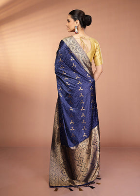 Blue Dupion Silk Saree With Blouse Piece