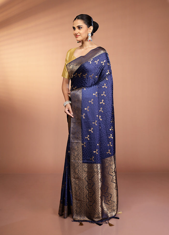 Blue Dupion Silk Saree With Blouse Piece