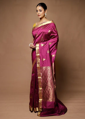 Purple Kanjivaram Silk Saree With Blouse Piece