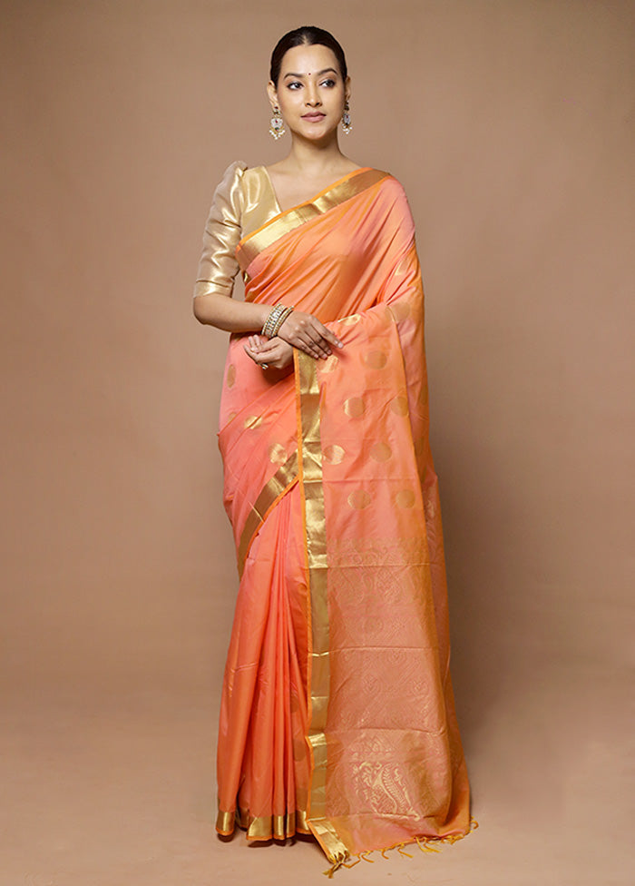 Peach Kanjivaram Silk Saree With Blouse Piece