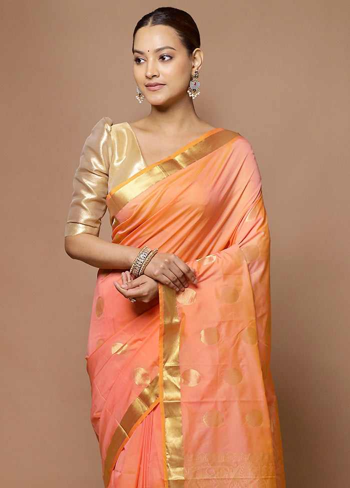 Peach Kanjivaram Silk Saree With Blouse Piece