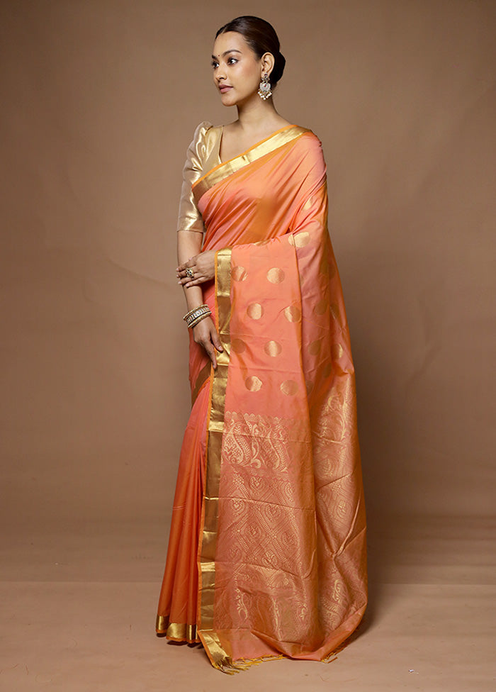 Peach Kanjivaram Silk Saree With Blouse Piece