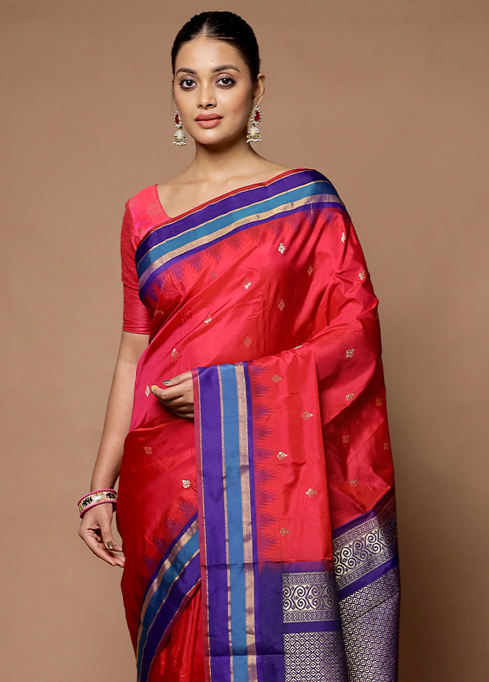 Pink Kanjivaram Silk Saree With Blouse Piece