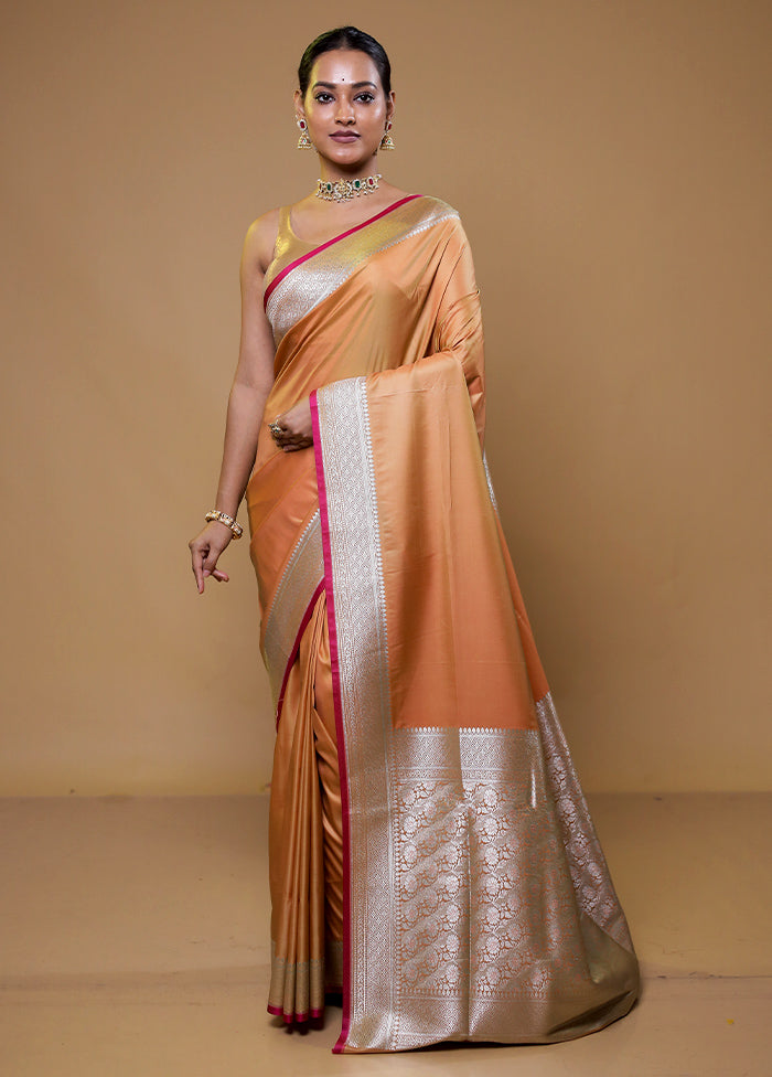 Orange Banarasi Silk Saree With Blouse Piece