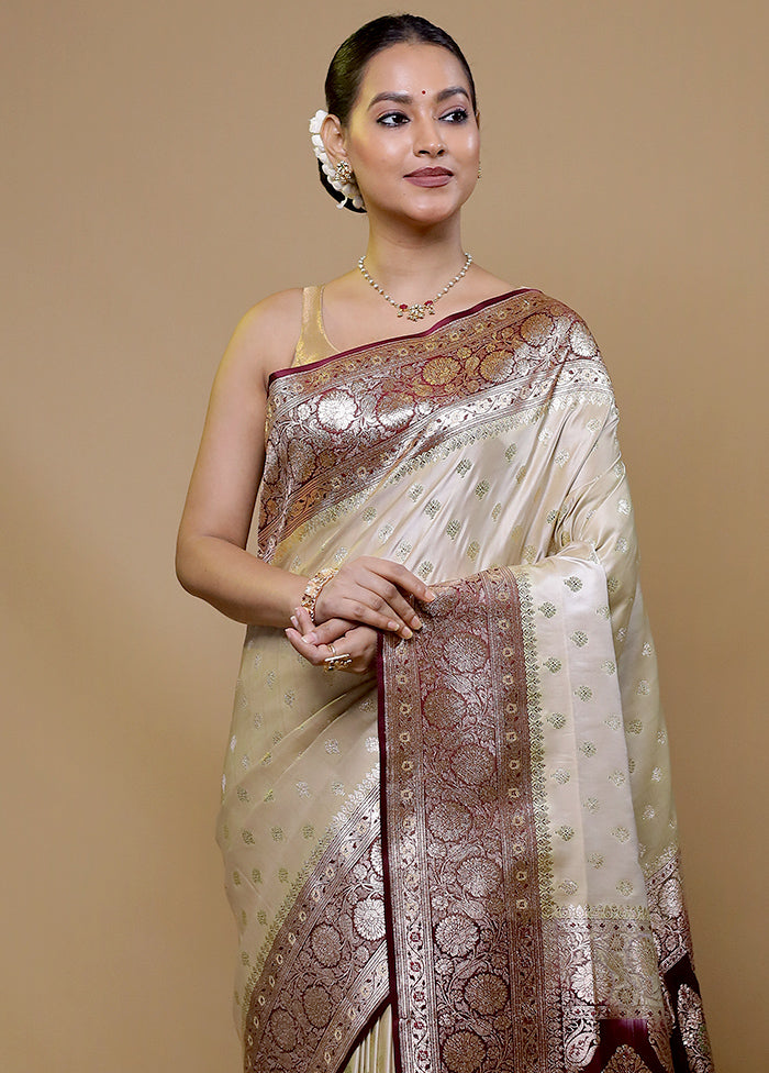 Cream Banarasi Silk Saree With Blouse Piece