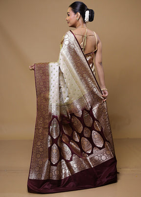 Cream Banarasi Silk Saree With Blouse Piece