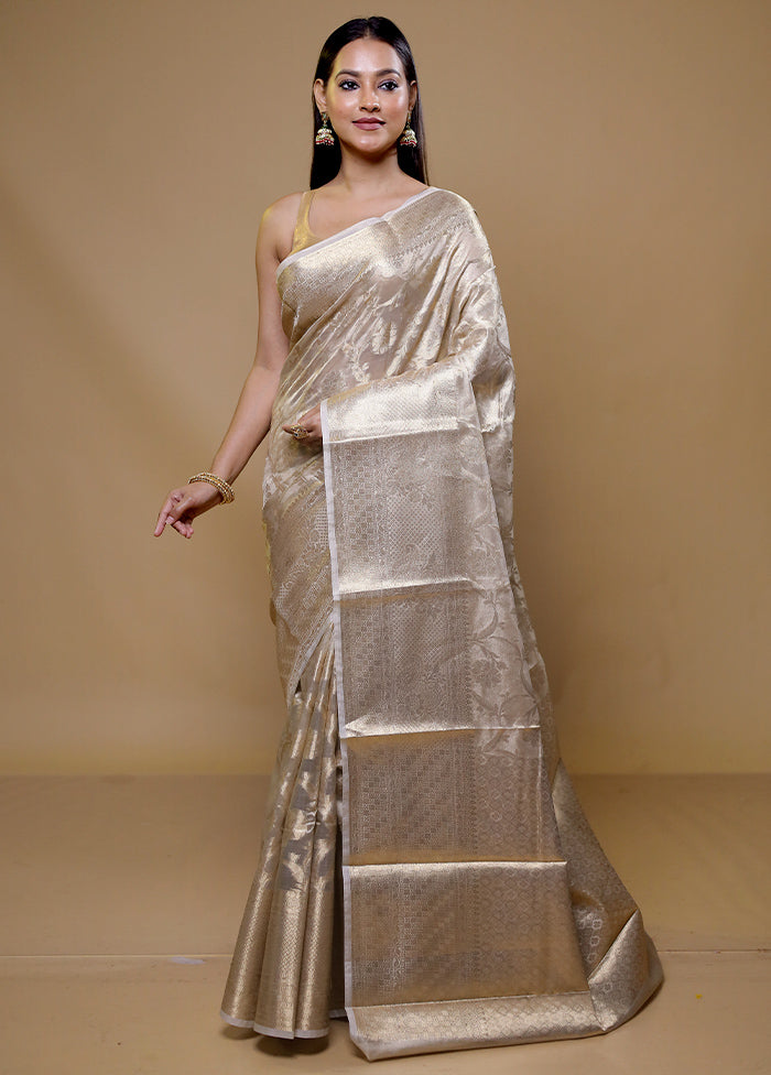 White Tissue Silk Saree With Blouse Piece