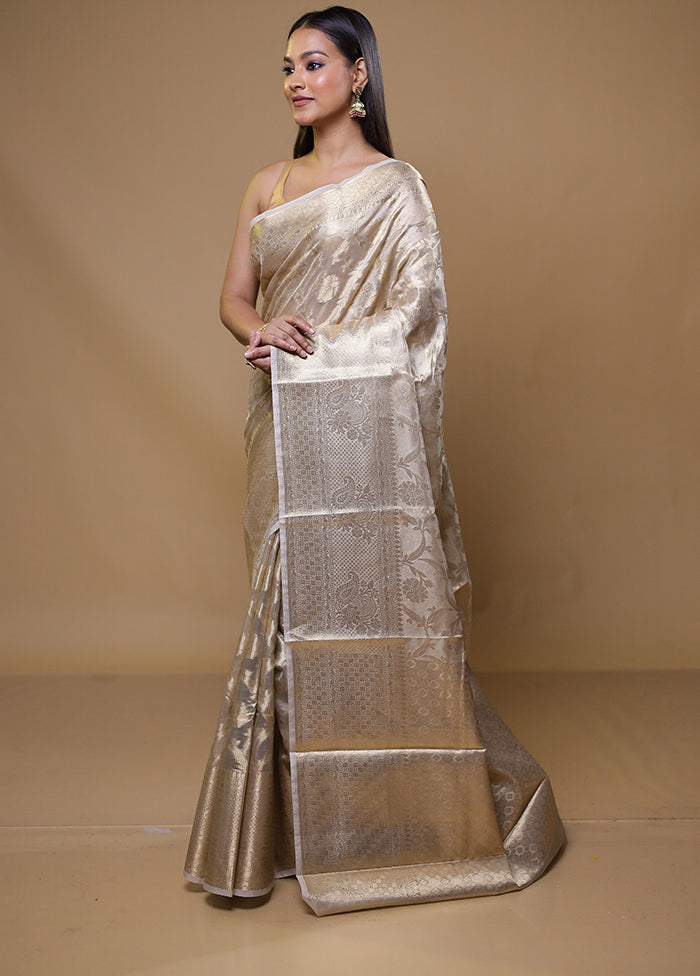 White Tissue Silk Saree With Blouse Piece