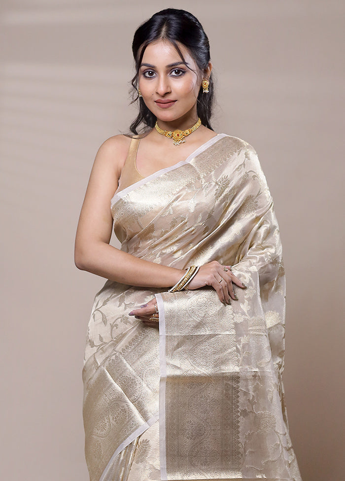 Cream Tissue Silk Saree With Blouse Piece