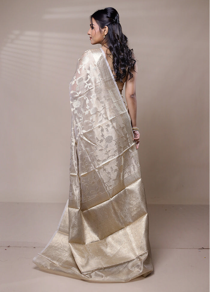 Cream Tissue Silk Saree With Blouse Piece