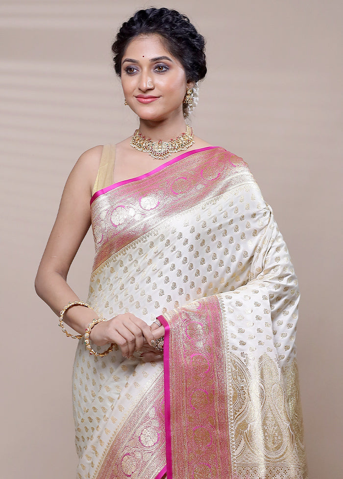 Cream Banarasi Silk Saree With Blouse Piece