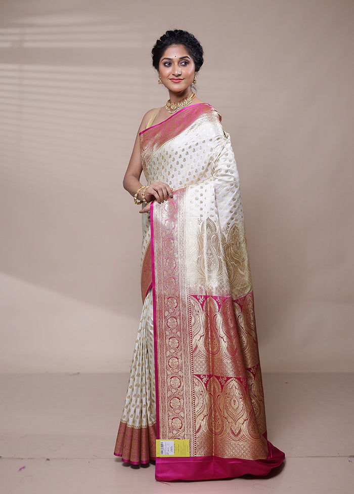 Cream Banarasi Silk Saree With Blouse Piece