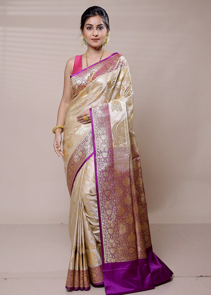 Golden Banarasi Silk Saree With Blouse Piece