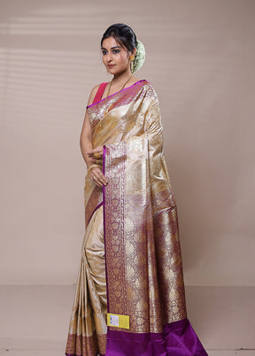 Golden Banarasi Silk Saree With Blouse Piece