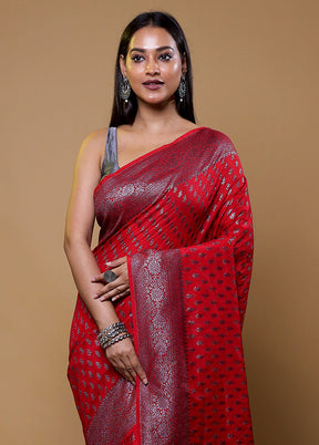 Red Georgette Saree With Blouse Piece