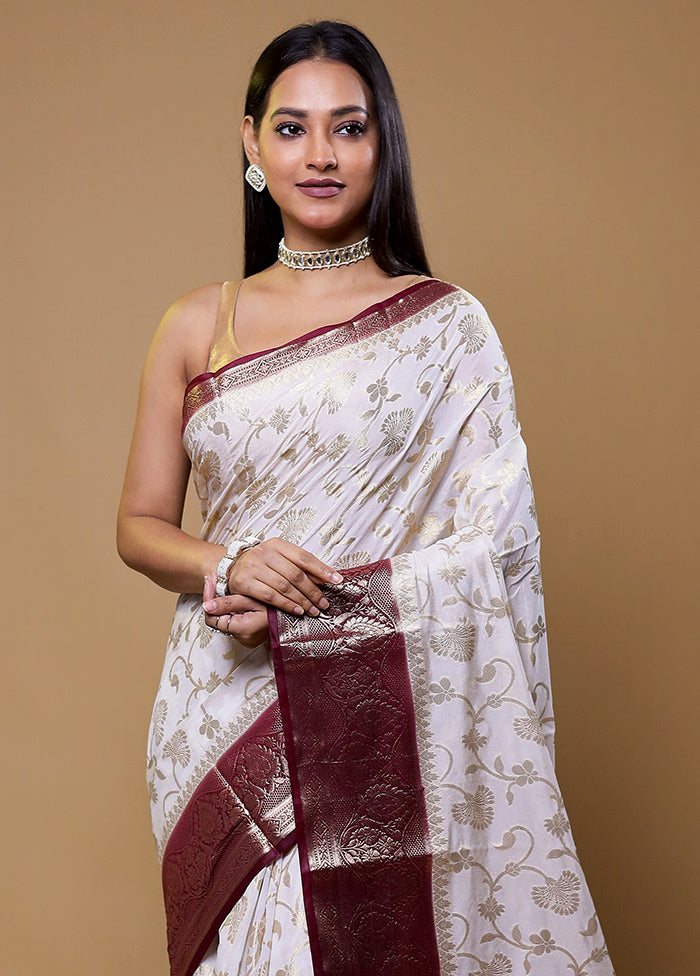 Cream Dupion Silk Saree With Blouse Piece