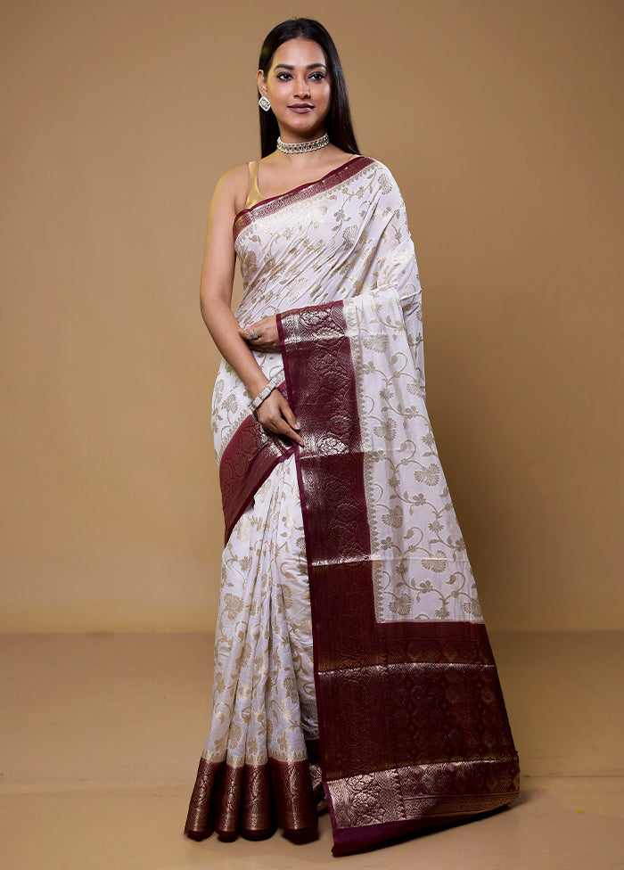 Cream Dupion Silk Saree With Blouse Piece