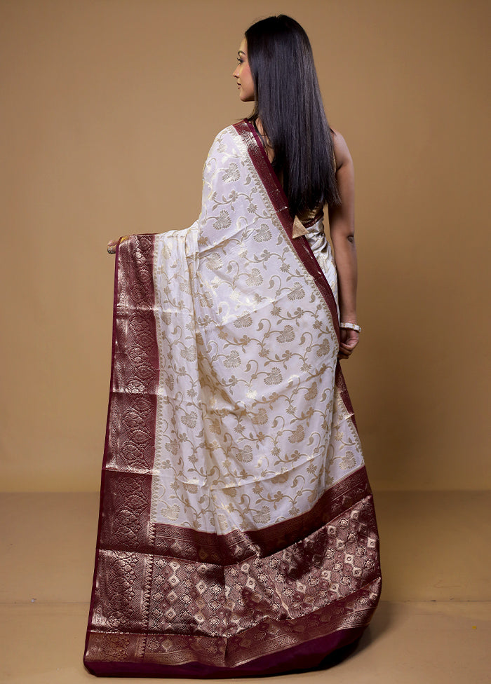 Cream Dupion Silk Saree With Blouse Piece