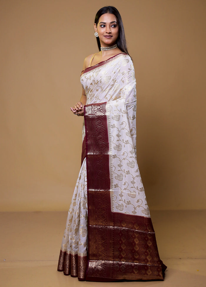 Cream Dupion Silk Saree With Blouse Piece