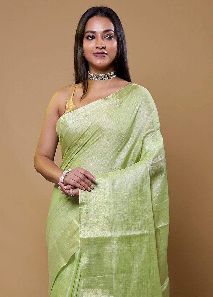 Green Linen Silk Saree With Blouse Piece