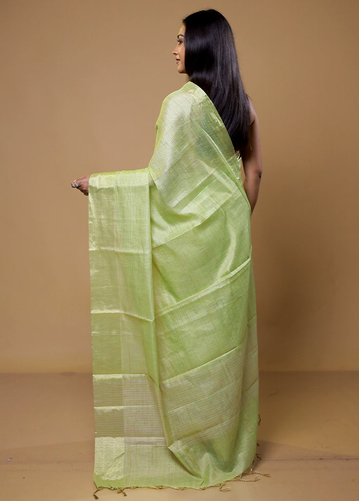 Green Linen Silk Saree With Blouse Piece