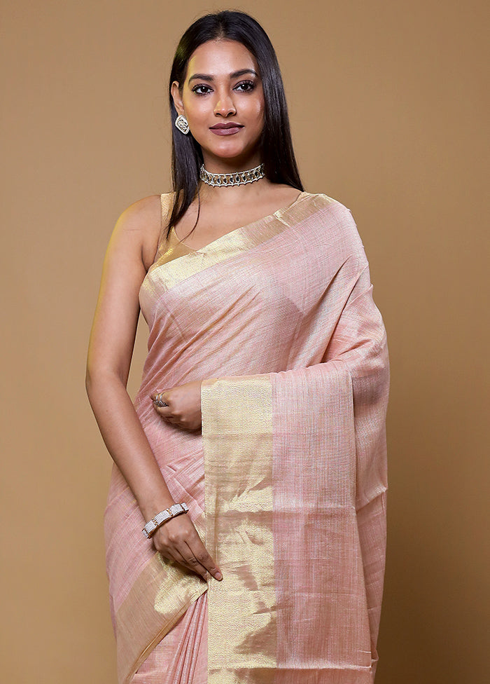 Pink Linen Silk Saree With Blouse Piece