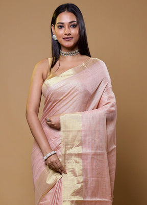 Pink Linen Silk Saree With Blouse Piece