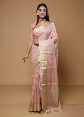 Pink Linen Silk Saree With Blouse Piece