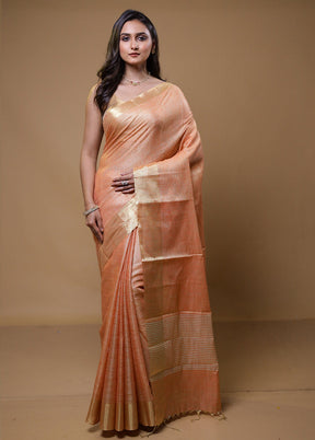 Peach Linen Silk Saree With Blouse Piece