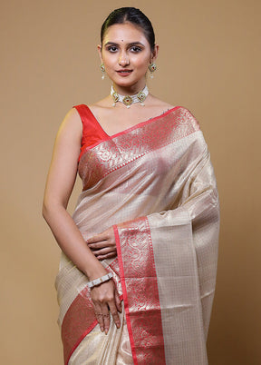 Cream Tissue Silk Saree With Blouse Piece