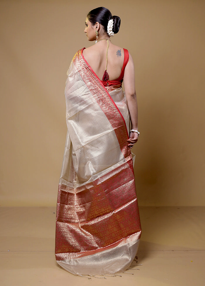 Cream Tissue Silk Saree With Blouse Piece