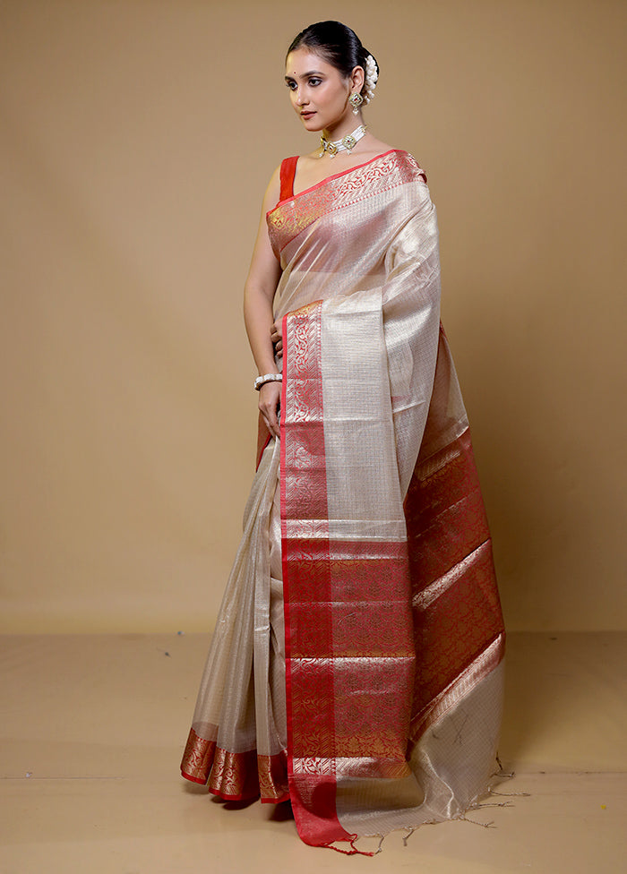 Cream Tissue Silk Saree With Blouse Piece