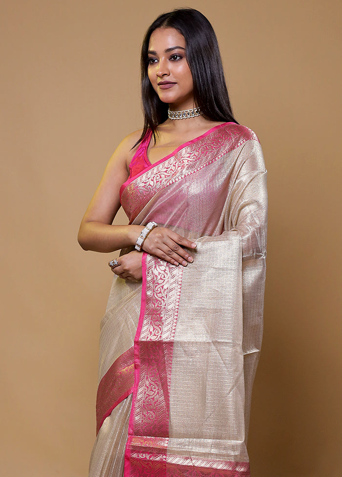 Cream Tissue Silk Saree With Blouse Piece