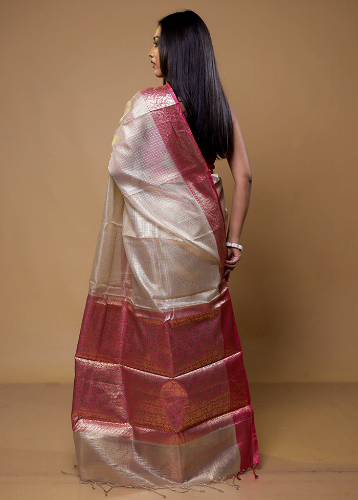 Cream Tissue Silk Saree With Blouse Piece