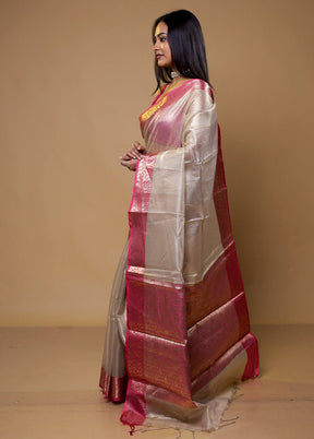 Cream Tissue Silk Saree With Blouse Piece