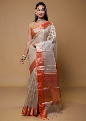 Cream Tissue Silk Saree With Blouse Piece