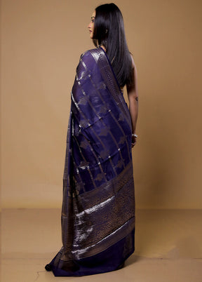 Blue Dupion Silk Saree With Blouse Piece