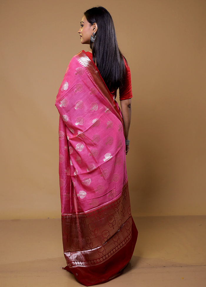 Pink Dupion Silk Saree With Blouse Piece