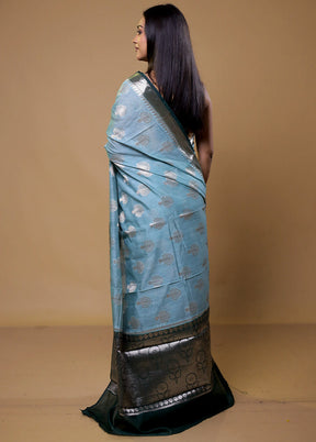 Blue Dupion Silk Saree With Blouse Piece