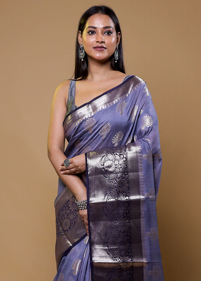 Purple Dupion Silk Saree With Blouse Piece