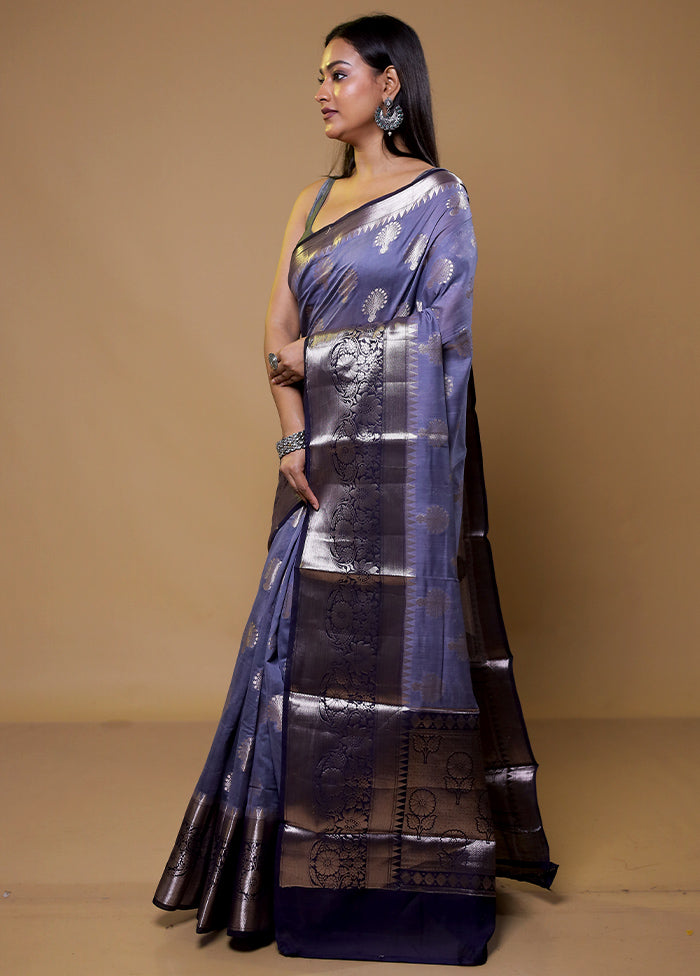 Purple Dupion Silk Saree With Blouse Piece